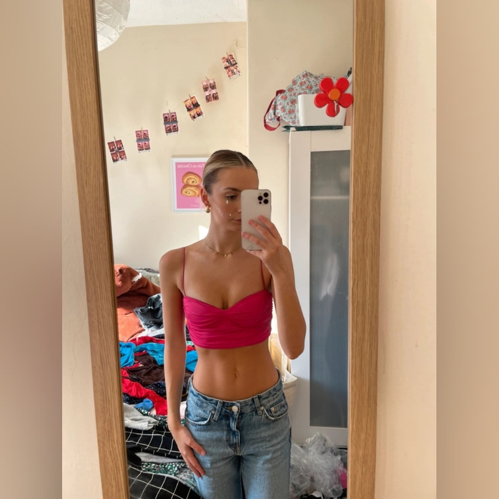 Oh Polly Pink Rouched Strappy top